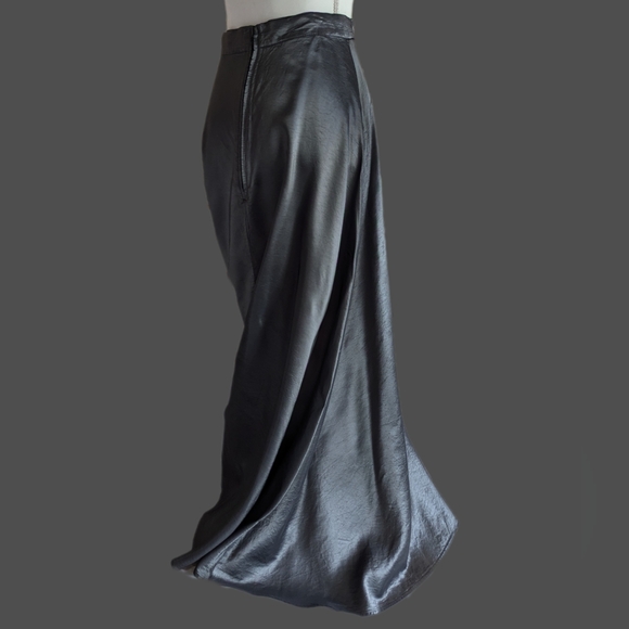 Vintage Formal Floor Length Maxi Skirt Satin Dark Grey Silver Chrome Small/Med - Picture 2 of 16